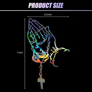 Viral Laser Shine Cross Prayer Hand Car Decal,Universal Waterproof Religious Vehicle Sticker,7x4.3 Inch Multicolor Rosary Gesture Exterior Ornament,fade resistant vivid print & flexible vinyl texture,great for auto body embellishment,religious belief