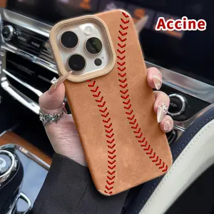 Lambskin Faux Leather Phone Case for iPhone 15 Plus 16 Pro Max 14 13 12 11 XS XR Baseball Pattern Luxury Matte Drop Protection Shockproof Soft Silicone smartphone Cover