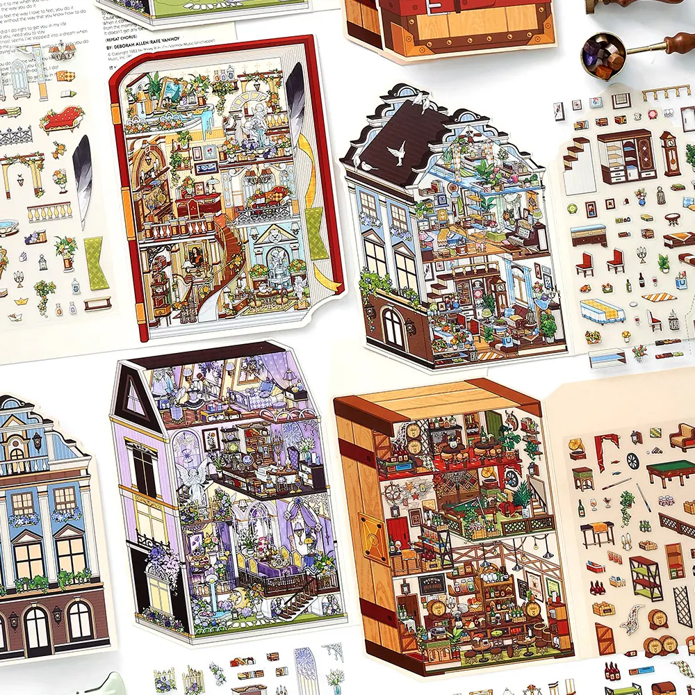 My Little Home Series #19 Scene Stickers sheet 4-Pack DIY Journaling Scrapbooking Craft Gift for Creative Projects diy cute sticker pack