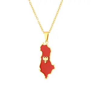Albania map pendants stainless steel necklace Creative map necklace men and women couple sweater chain popular accessories