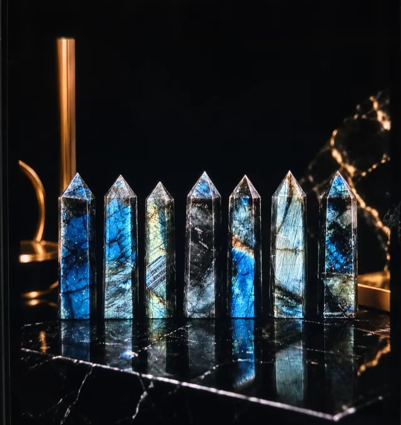 Natural Labradorite Single Point Tower - Third Eye Intuition, Reiki Meditation Desk Crystal Ornament Gift