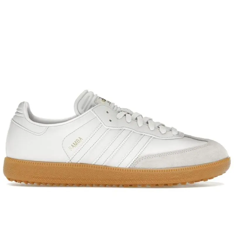 adidas Samba Golf "Crystal White Gum" Men's Golf Shoes – Classic Low-Top Sneakers Featuring Premium Leather Upper, Gum Rubber Outsole, Comfortable Fit, and Spikeless Golf Traction for On-Course Performance and Everyday Lifestyle Wear
