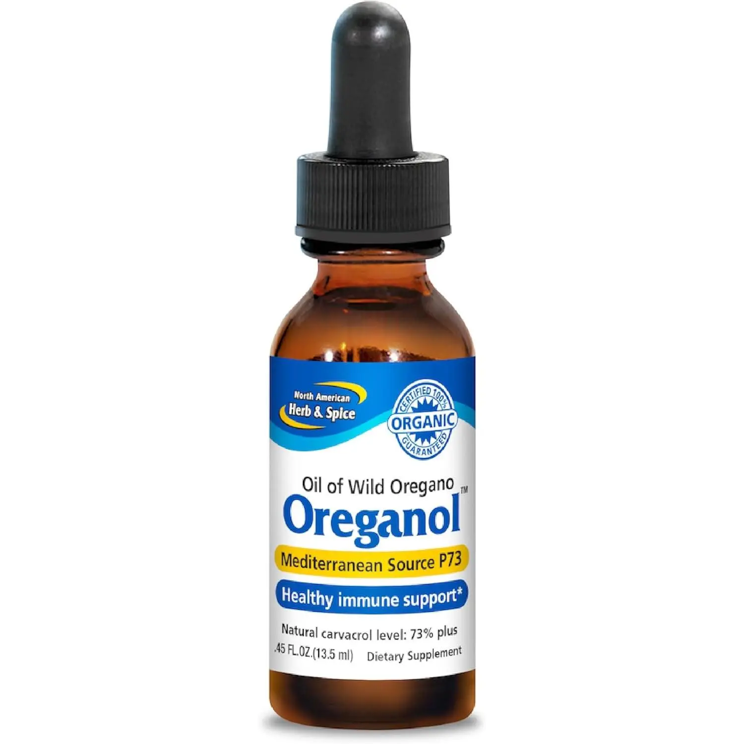 NORTH AMERICAN HERB & SPICE Oreganol - 0.45 fl. oz. - Unprocessed, Wild, Organic Oregano Oil - Mediterranean Source P73 - Non-GMO - 194 Servings