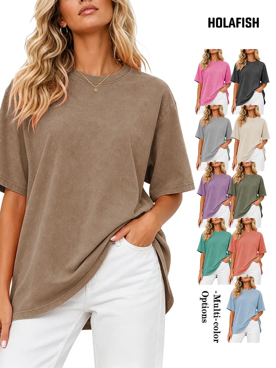 Holafish Vintage Women's 1/2-Pack Acid Washed Cotton Trendy T-Shirts - Loose Fit Crewneck Short Sleeve Pullovers, Soft Summer Loose Fit Basic Apparel for Casual Streetwear, Women's Fashion Tops for Thanksgiving, Easter, T Shirts For Women, Outdoors