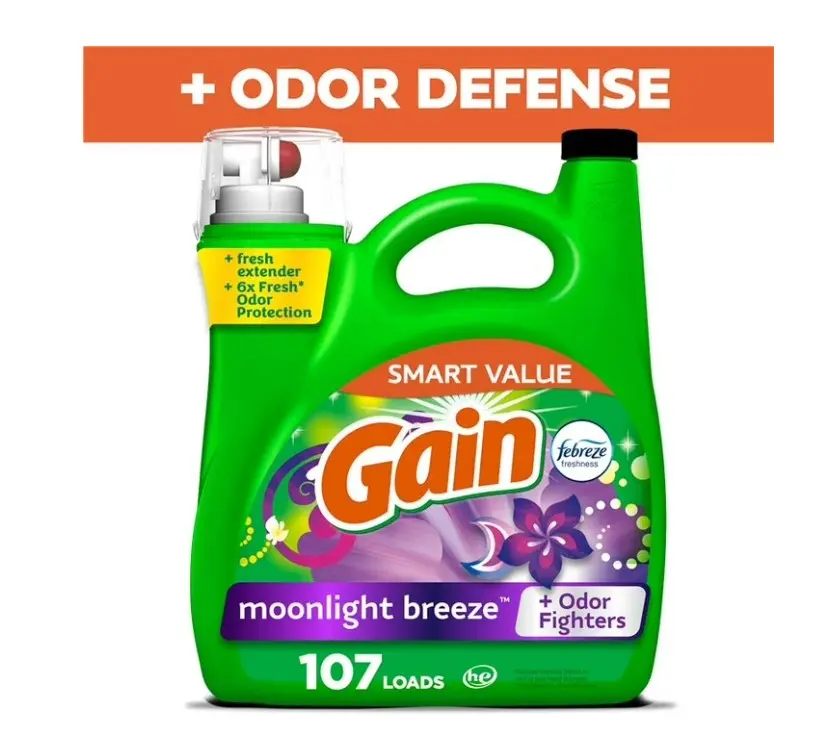 Gain Laundry Detergent Liquid with Odor Fighters, Moonlight Breeze Scent, 154 fl oz, 107 Loads