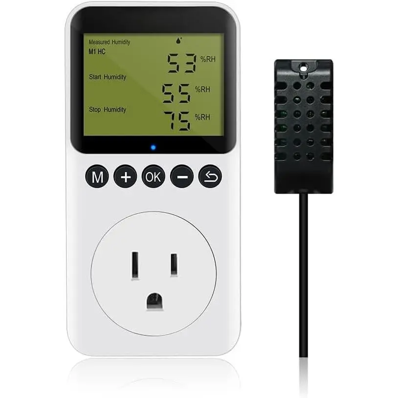Digital Humidity Controller Outlet Plug with Sensor Probe, 120V Humidistat Controller Plug for Reptile Mushroom Greenhouse, Humidity  Outlet