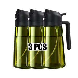 3pcs--16oz Oil Dispenser Bottle for Kitchen - 2 in 1 Olive Oil Dispenser and Oil Sprayer -Oil Sprayer for Cooking, Kitchen, Salad, Barbecue Utensils  PlasticKitchenware Pouring Containers Home  Black