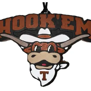 Hook'em Longhorn - Brown and White Design with 'T' Logo and Longhorn Graphic Car Freshie