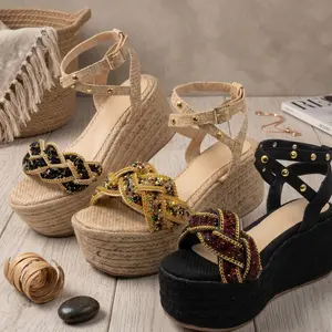 Mireya Handcrafted Jute Sandals 6 cm Height Lightweight Comfortable Elegant Regular Foot Decor Shoe Footwear flip flops