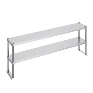 VEVOR Double Overshelf, Double Tier Stainless Steel Overshelf, 12 x 72 Inch Double Deck Overshelf, Height Adjustable Overshelf Prep Work Table for Kitchen, Restaurant and Workshop