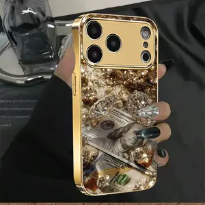 New Electroplated Glass Phone Case, Diamond Dollar Pattern Phone Case, Suitable for iPhone 17 Pro Max Phone Case 17 Air 16E 16 Pro Max 15 Pro Max 15 Plus 14 Plus 13 12 11 Phone Cases Full Coverage Anti-drop Phone Case, Anti-drop Anti-slip Phone Case