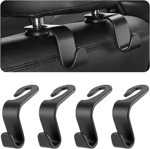 Seat Headrest Hooks, 4 count  Backseat Storage Organizer Hanger, Multifunctional Auto Headrest  Hook Universal for Handbag Purse Backpacks Bags and Groceries (Black)