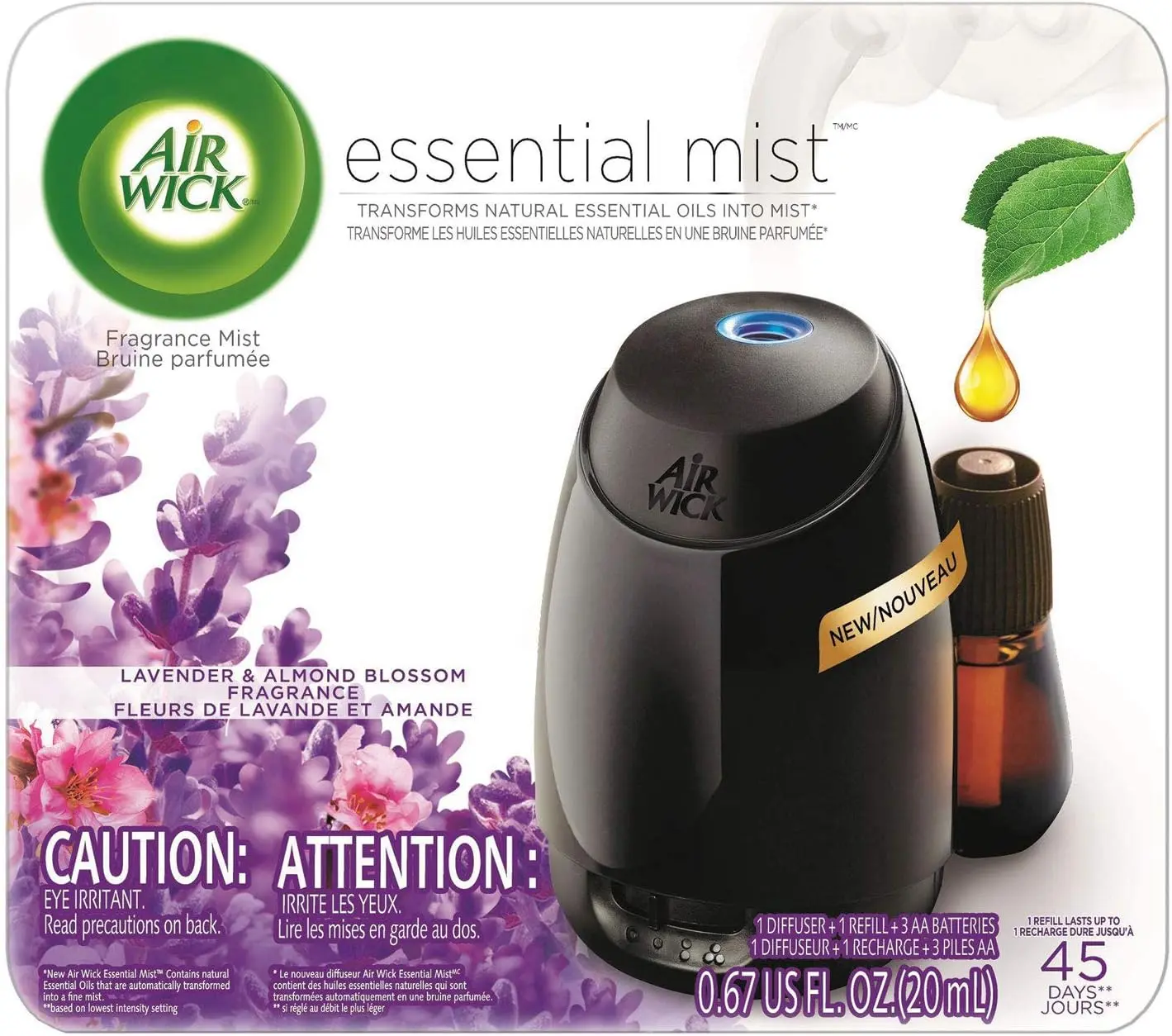 Air Wick Essential Mist Starter Kit, Diffuser + 1 Refill, Lavender and Almond Blossom, Air Freshener, Essential Oils