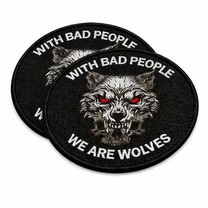 2PCS Wolf Tactical Patch Velcro Morale Patch – “We Are Wolves” Embroidered Badge for Backpack, Vest, Jacket & Hat