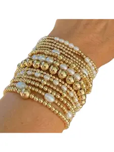 Hot-selling and popular pearl beaded elastic bracelet set for stacking, 15-piece set for women, fashionable and versatile jewelry