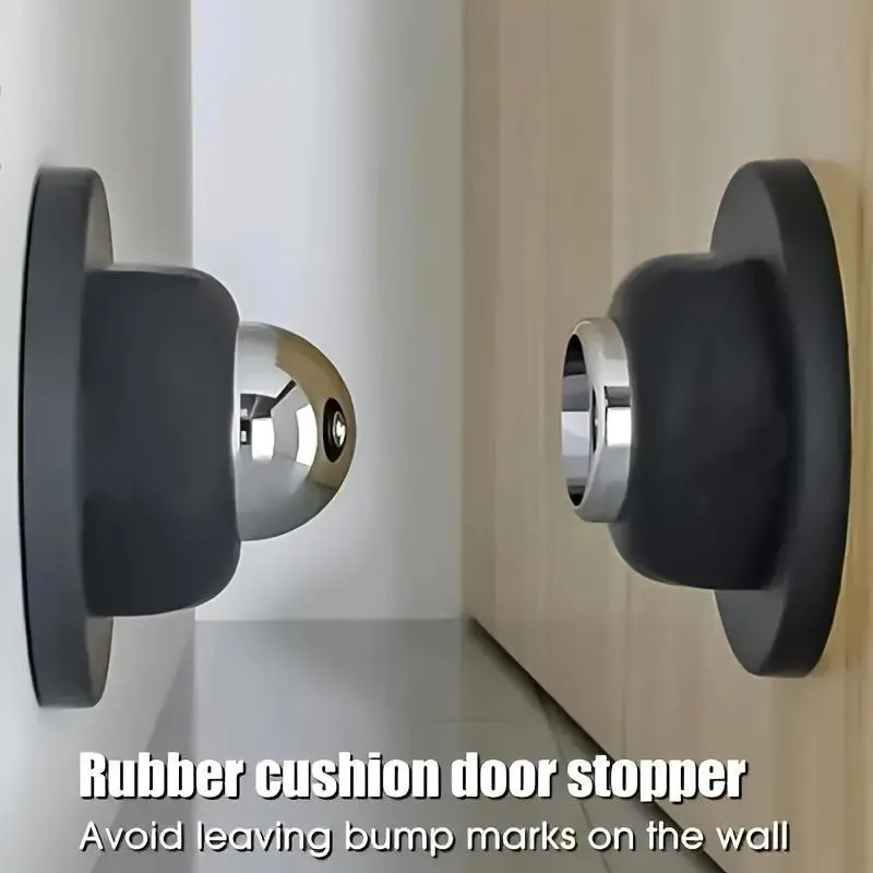 2 Piece Door Stopper Set, Door Hardware, No Drilling Required, Shockproof Weather Resistant, Shock Absorption, Magnetic Rubber Floor Adhesive, Ideal for Home and Office