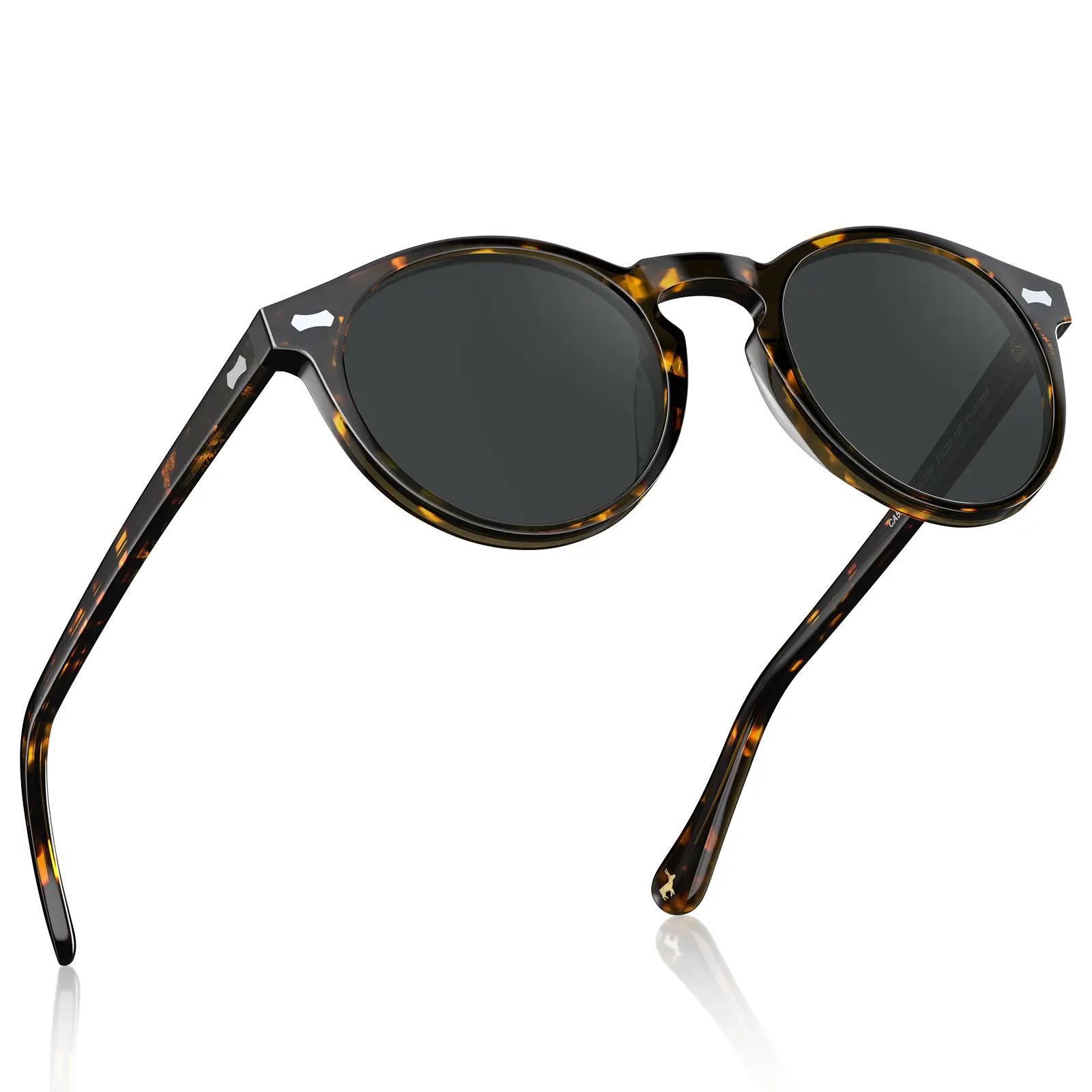 CARFIA Unisex Retro Round Sunglasses, Handcrafted Full Rim Acetate Frame, Lightweight Polarized Lenses with UV400 Protection, Lightweight Polarized Sunglasses, Natural Material, Polarised Lens, Hypoallergenic