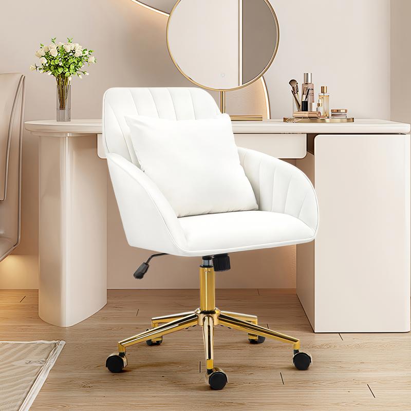Home Office Desk Chair Comfy with Adjustable Swivel Wheels, Modern Velvet Makeup Vanity Chair with Back & Pillow, Ergonomic Office Chair Computer Task Chair for Living Room, Bedroom