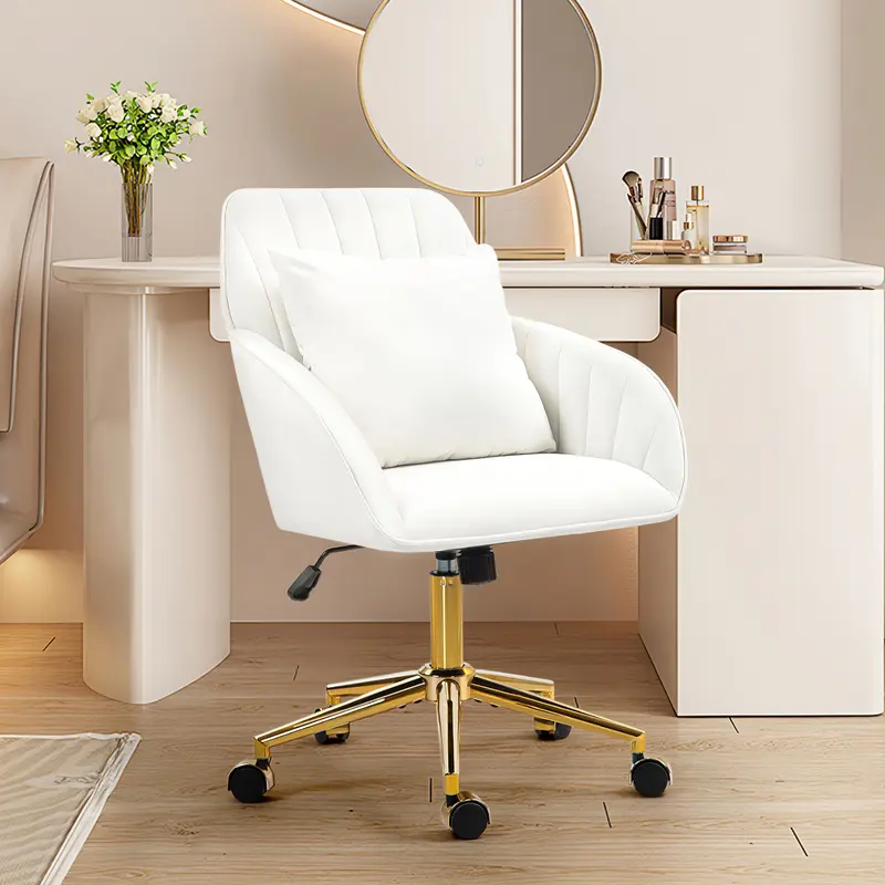 Home Office Desk Chair Comfy with Adjustable Swivel Wheels, Modern Velvet Makeup Vanity Chair with Back & Pillow, Ergonomic Office Chair Computer Task Chair for Living Room, Bedroom