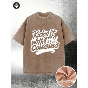 230G Washed T-Shirt, Available in Multiple Colors. This T-Shirt Features a Playful Cursive Graphic Design on The Front with Bold Outline, Made of High-Quality Washed for Comfort And Durability, Suitable for Casual Wear And Perfect As