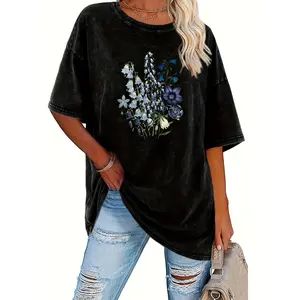 Women'S Trendy Printed Retro Washed T-Shirt | 230g Thick, Retro Street Style Crew Neck Short Sleeve, Machine Washable, Perfect for Spring/Summer Casual Wear, Unique Loose Fit