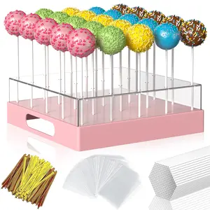25-Hole Clear Acrylic Cake Pop Stand, Acrylic Cake Pops Display with Sticks, Party Dessert Table Decor for Weddings and Birthdays