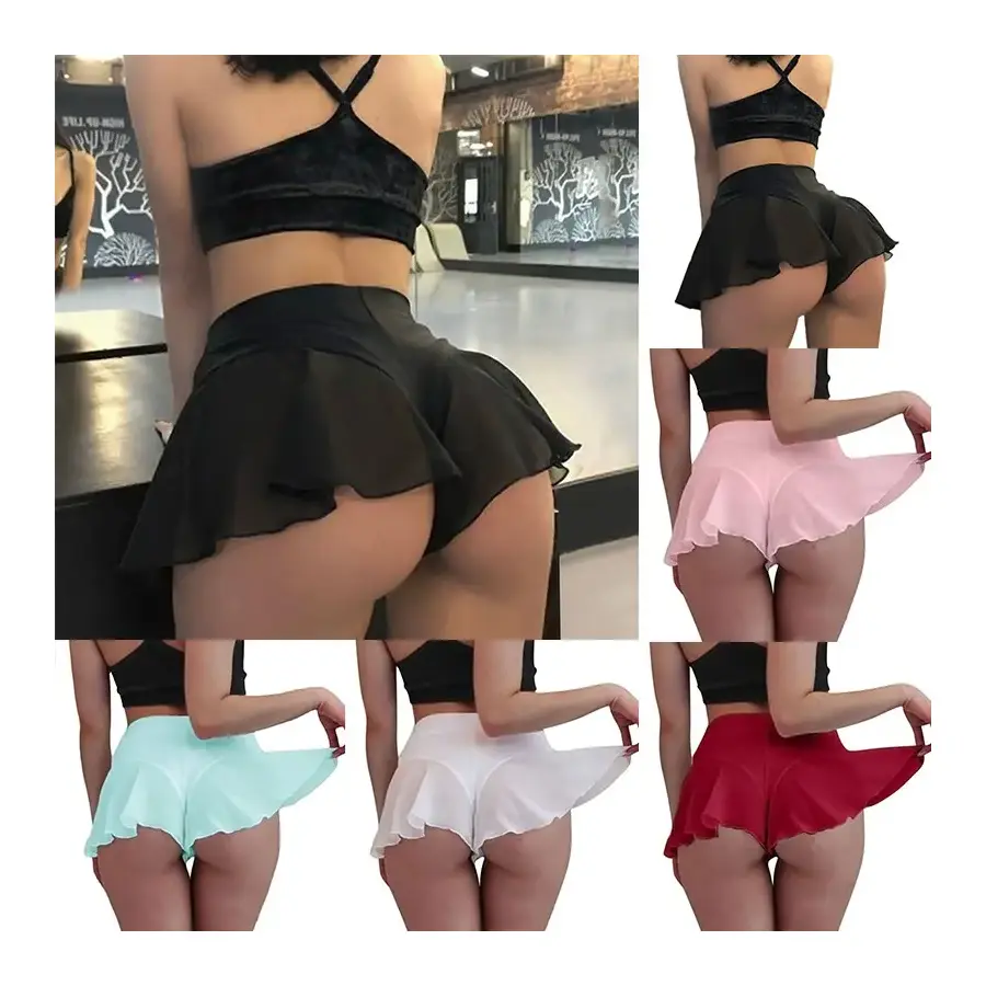 Womens Sexy Sheer Ruffles Skirt Shorts Transparent High Waist Mini Skirts Summer Sports Fitness Yoga Dance Hot Pants S-3XL