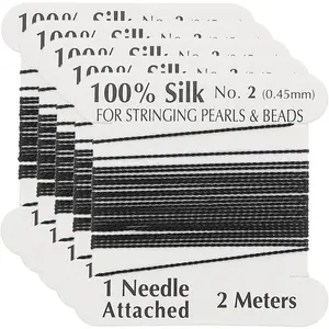 Silk Cord Thread, 5 count Pure Silk Beading Thread Cord Size 0.45 mm with The Knotting   Attached, Black
