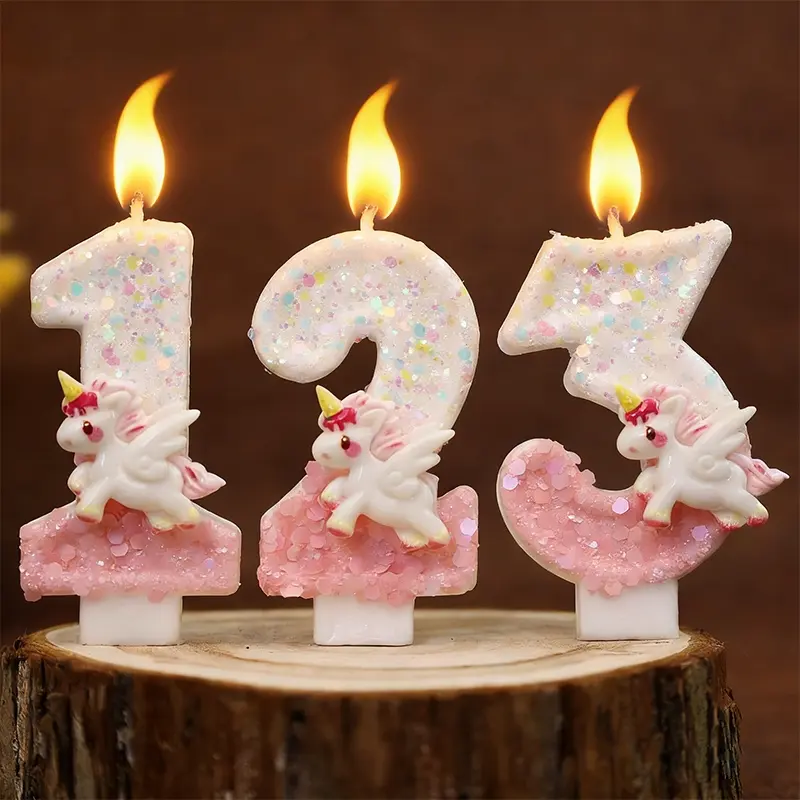 1pc unicorn number birthday candle, sparkle paraffin cake candle, Birthday cake candles, unicorn shape, perfect for Halloween, Christmas, First Birthday events and party supplies, birthday party decorations