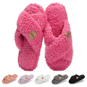 Fuzzy Open Toe Slippers for Women Indoor and Outdoor with Memory Foam Cozy Cross Band Women's Slipper Cute Soft House Shoes Slip On Gifts for Womens Mom Her Ladies Bridesmaid
