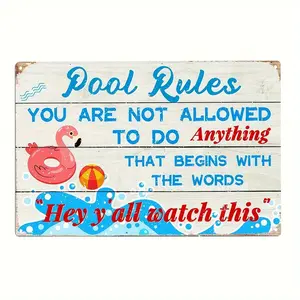 Funny Flamingo Pool Rules Sign - Rust-Free Aluminum, 12"X8", Perfect For Outdoor Swimming Pools & Water Parks