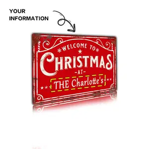 1pc 8x12 Inch Metal Personalized Christmas Sign with Custom Name Vintage Santa Wall Art Non-Rechargeable Electricity-Free Universal Holiday Aluminum Decor for Home Cafe Shop