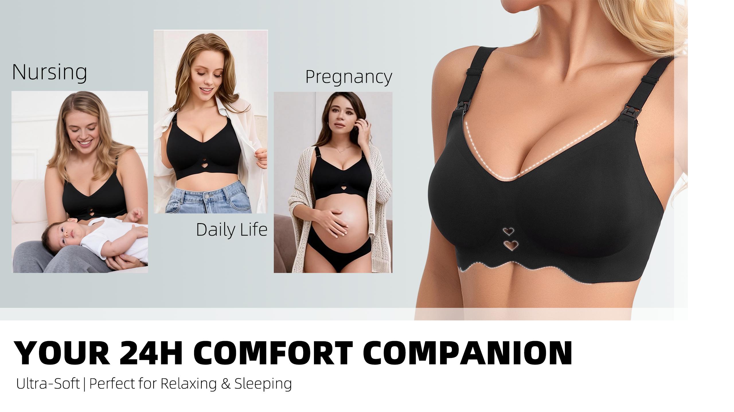 G.L. Jelly Wireless Nursing Bra for Women – Seamless Push Up Maternity Bra for Big Bust, Full Coverage Buttery Soft Breastfeeding Bra with One-Hand Clip, Anti-Sagging Support T-Shirt