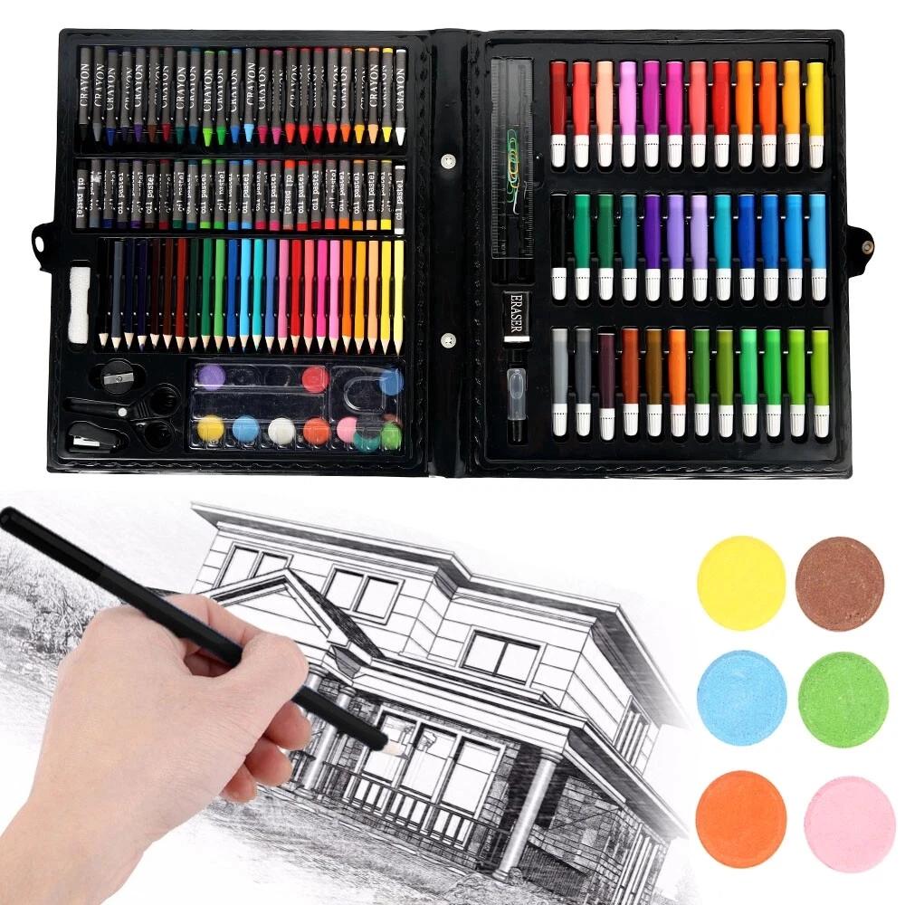 168PCS Art Drawing Set ️ Colored Pencils, Crayons, Watercolor Pens & Sketch Kit with Carry Case