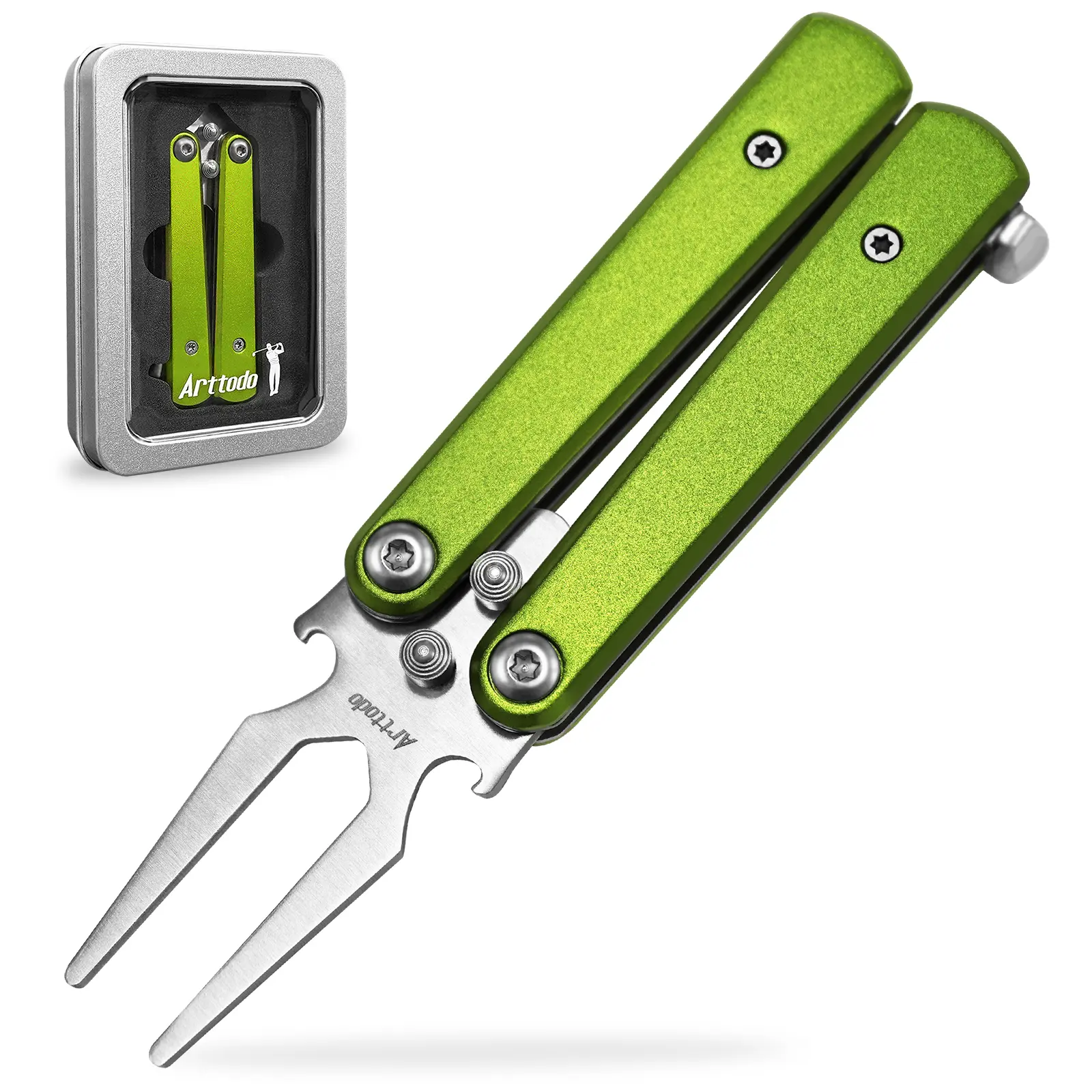 Folding Butterfly Golf Divot Tool with Bottle Opener，Compact, Durable & Stylish Golf Accessories, Great Gift for Golfer