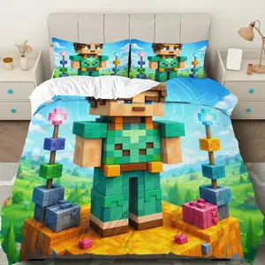 3PCS Duvet Cover Set, 1 Duvet+2 Pillowcases(Without filler), Pixel Character Adventure Gaming Fun Colorful theme, Birthday bedding set, Gamer Gift Suitable for decoration bedroom dorm room  apartment.