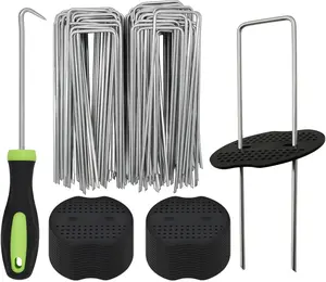 100sets Landscape and Fixing Gasket with 1pc pick hook, 11 Gauge U Lawn for Irrigation, Yard Weed Barrier, Fences and Tents, Decorations Fixed