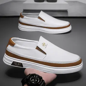 Shipment from local warehouse in the United States2025 Fall New Men’s White Sports Casual Shoes Slip-On Small White Shoes One-Step Lazy Casual Sneakers Leather Loafers Soft Sole Soft Face Moccasins for Boy Walking Parent Tactical Flat Footwear