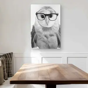 212 MAIN Hyperrealist Barn Owl with Glasses Aluminum Metal Print - 20x30 in. Minimalist Wildlife Artwork, Nature Home Decor, Ideal Gift for Room Wall Decor