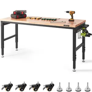 VEVOR Adjustable Workbench, 48 L X 24 W Garage Worktable with Universal Wheels, 28-39.5 Heights 2000 LBS Load Capacity, with Power Outlets Hardwood Top Storage Foot Pads, for Office HomeVEVOR Super Brand Day