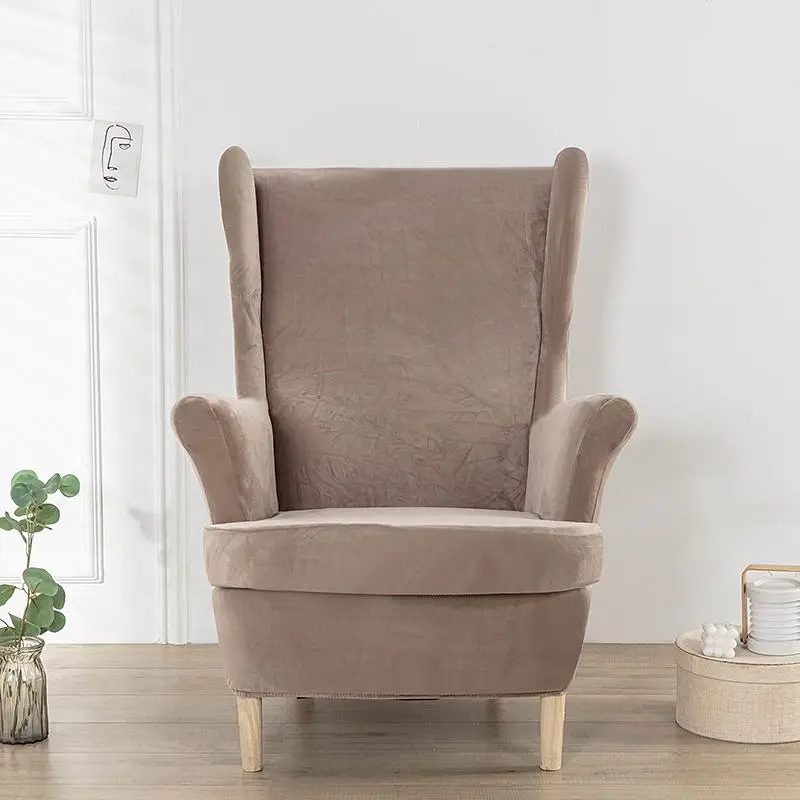 Velvet Wingback Chair Cover (1 Count), Solid Color Elastic Stretch Wing Chair Sofa Slipcover, Room Accessories Furniture Cover for Living Room Wedding