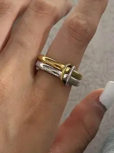 Stainless Steel Interlocking Stackable Ring Set, Simple Trendy Unisex Daily Commute Casual Jewelry, Versatile Fashion Accessory