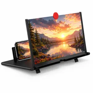 12" 3D HD Mobile Phone Screen Magnifier Projector Foldable Stand Amplifier for Movies Videos Gaming Supports All Smartphones Black 12inch -- overhead
