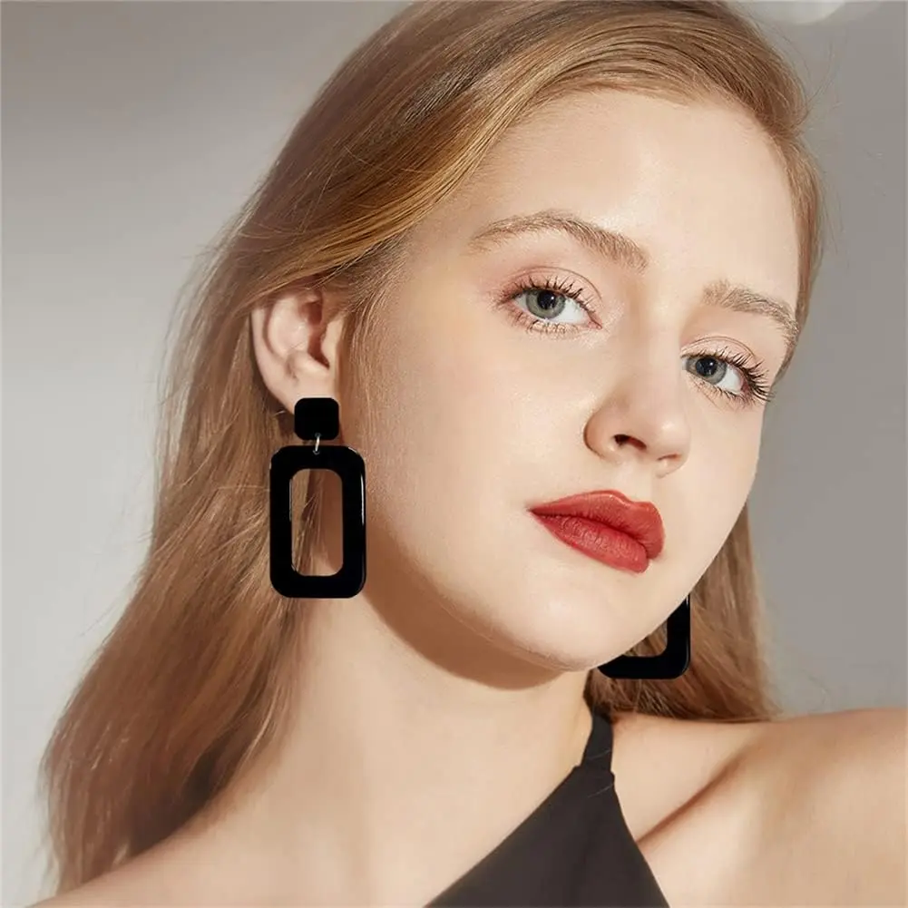 ANXIN STORE Women's Boho Minimalist Multicolor Acrylic Geometric Square Hollow Pendant Earrings - Retro 80s-90s Statement Neon Nightclub Party Accessories, Will Not Hurt Ears, Suitable for Weddings, Solid, Casual