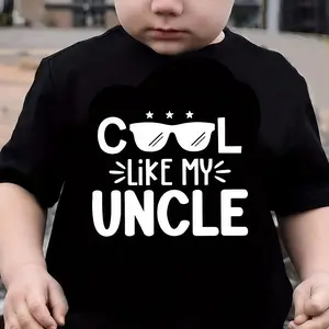 Kids' "Cool Like My Uncle" Print T-Shirt, Casual Crew Neck Short Sleeve Top, Regular Fit for Boys, Spring/Summer/Fall Fashion