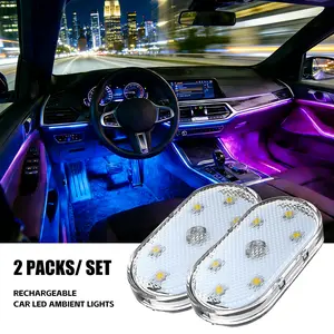 2Pcs Led Lights for Car Accessories Interior, Valentines Day Gifts for Him Her Men Women Teen Boys Girls, Car LED Lights Interior Wireless, Portable USB Rechargeable Car Interior Led Night Light for Car Decor