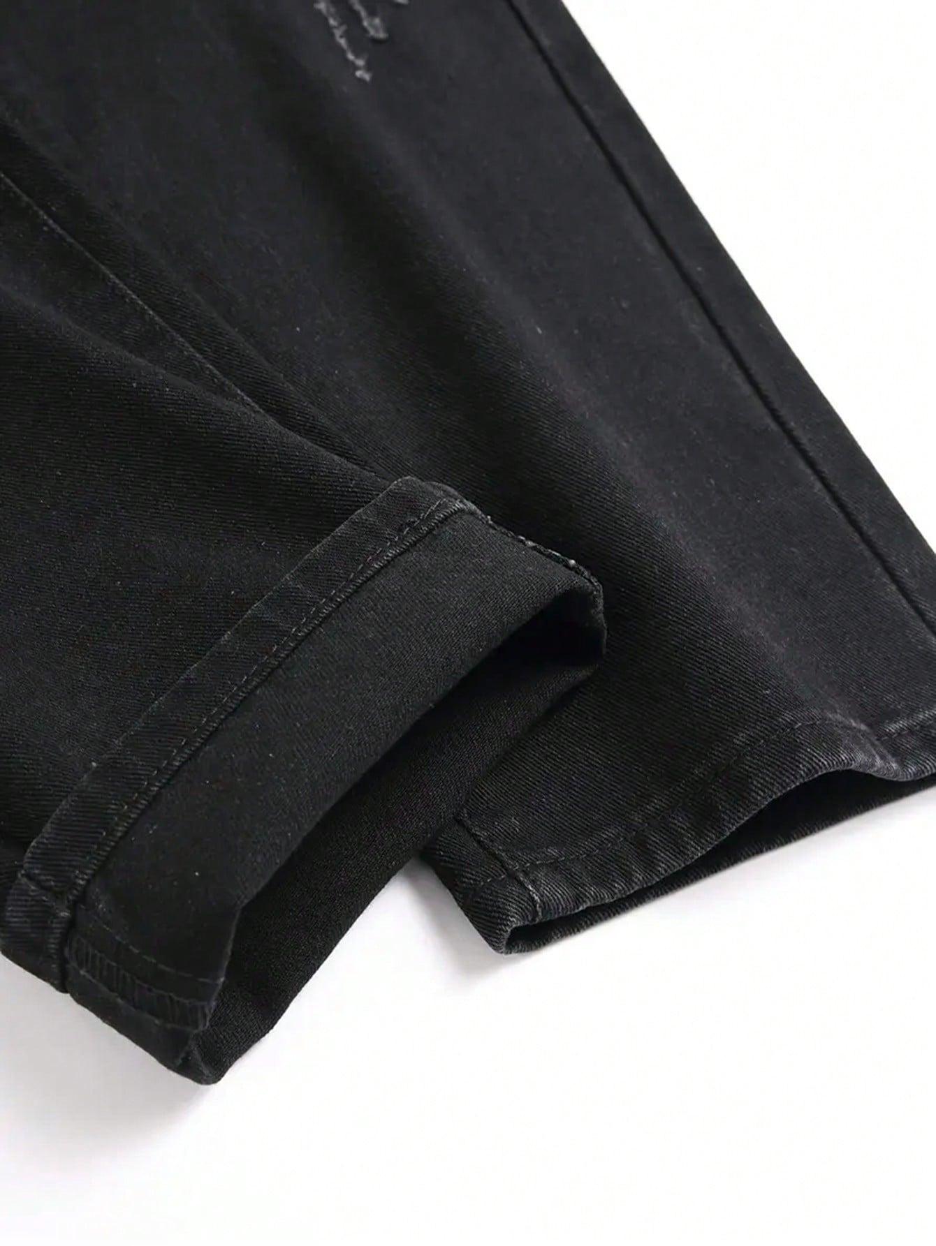 2 Pieces Men's Jeans Black & Camouflage Pattern Fashion Denim Pants Y2k Streetwear Ripped Casual Trouser Pocket Menswear