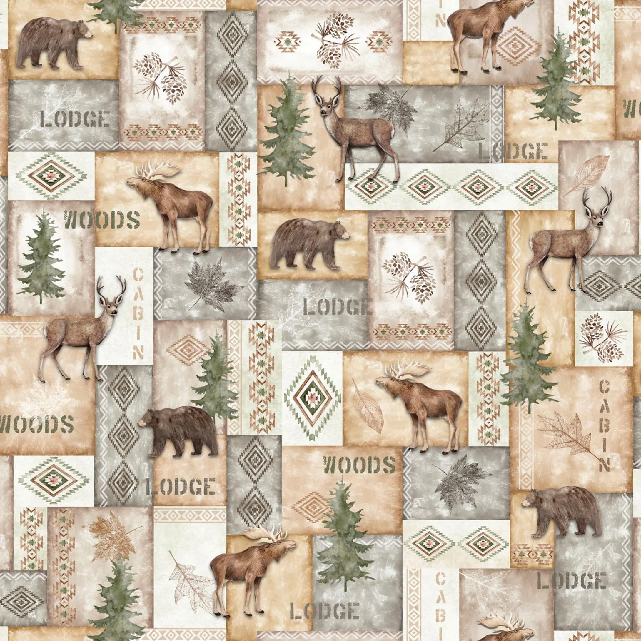P&B Textiles Trail Ridge Moose Deer Bear Quilting Cotton Fabric by Yard
