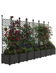 7 PCS Plastic Raised Garden Bed with Trellis - Vertical Outdoor Planter Box for Climbing Plants, Vegetables & Flowers - Balcony Privacy Screen