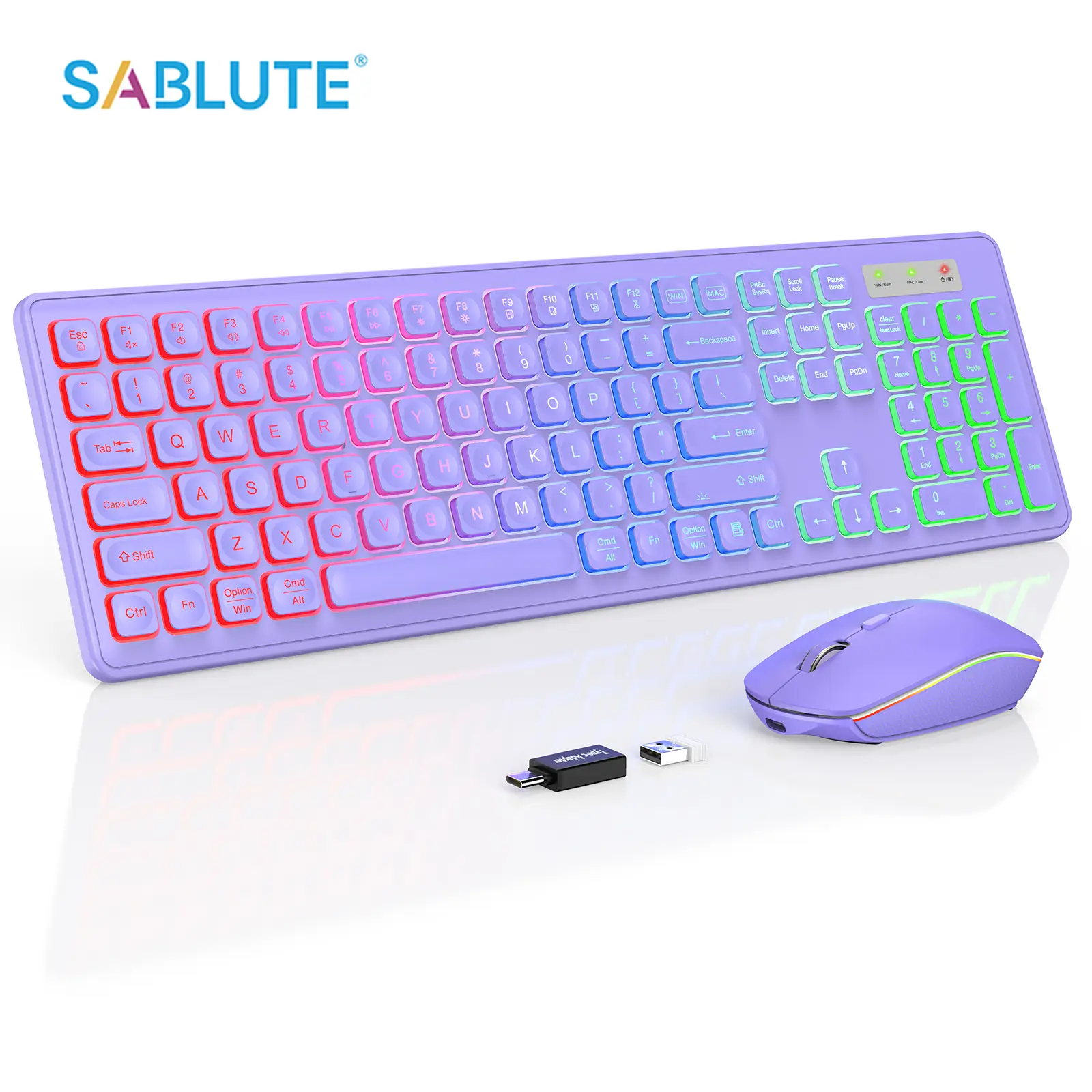 SABLUTE KL1 RGB Keyboard Wireless Keyboard and Mouse Combo, RGB Backlit, Rechargeable & Light Up Letters, Full-Size, Ergonomic Tilt Angle,2.4GHz Quiet